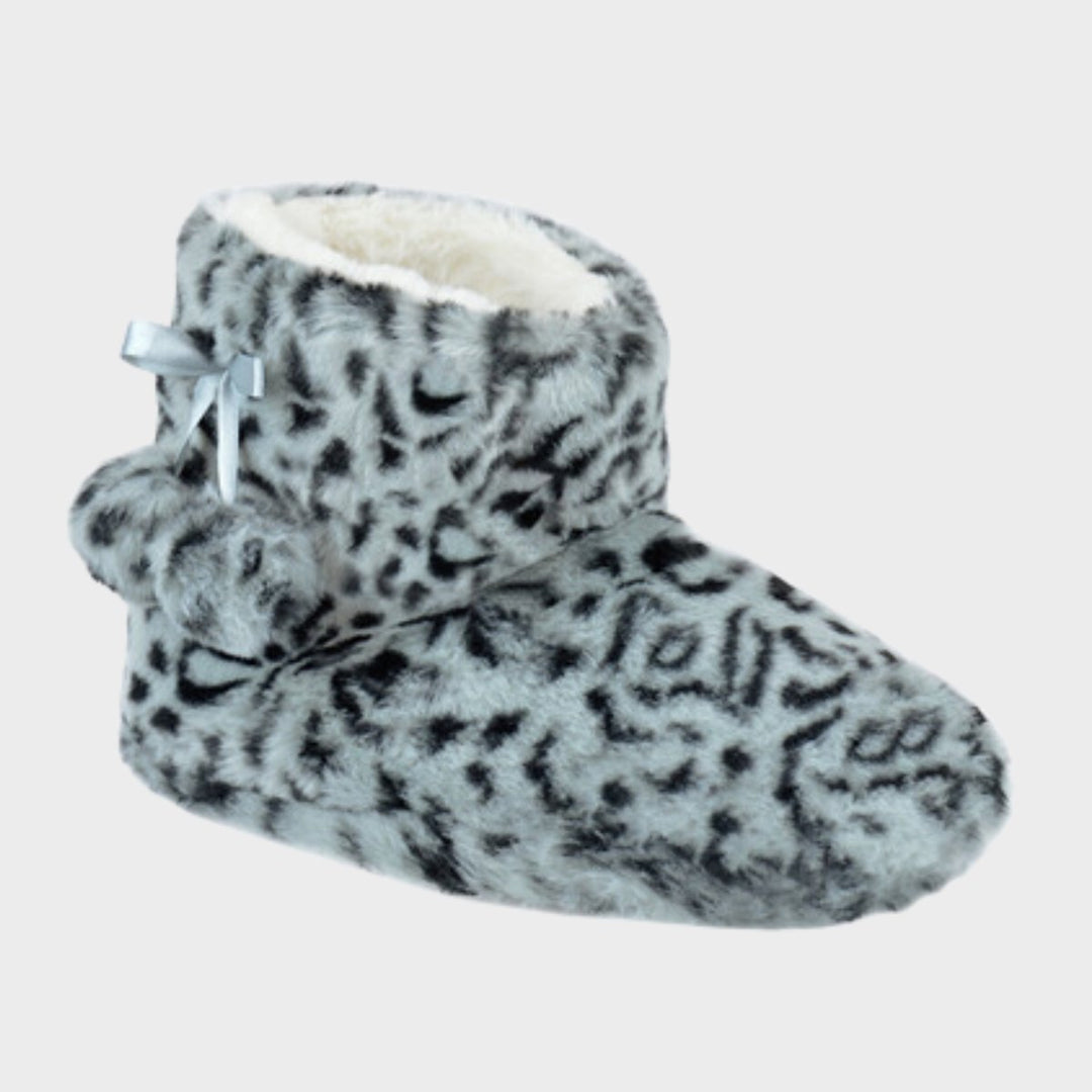 Ladies Plush Leopard Bootie Slipper from You Know Who's