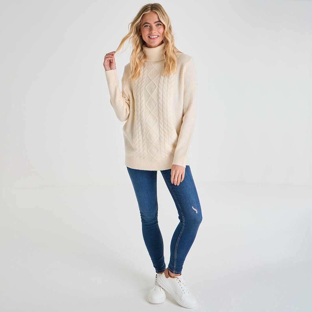 Ladies Polo Neck Cable Knit Jumper from You Know Who's