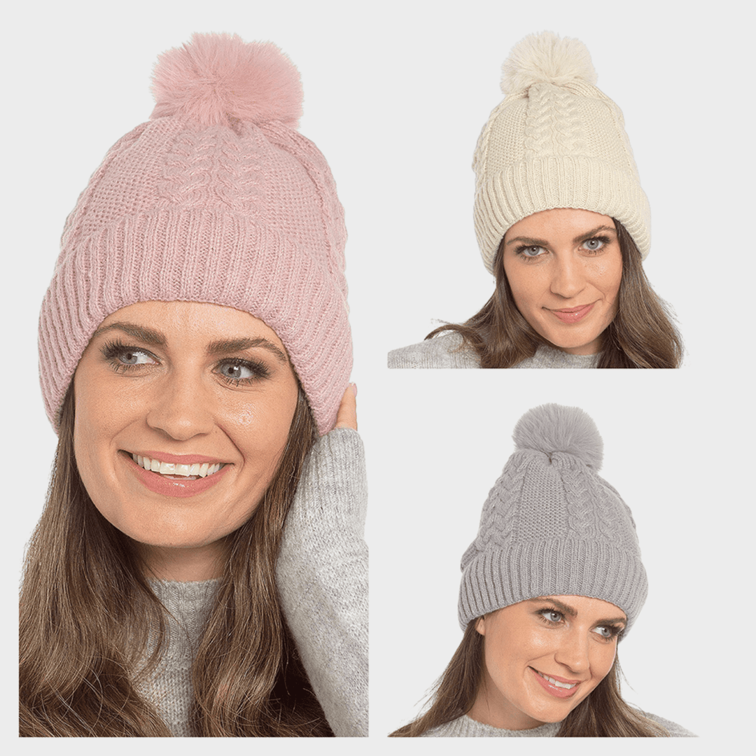 Ladies Pom Pom Cable Knit Hat from You Know Who's