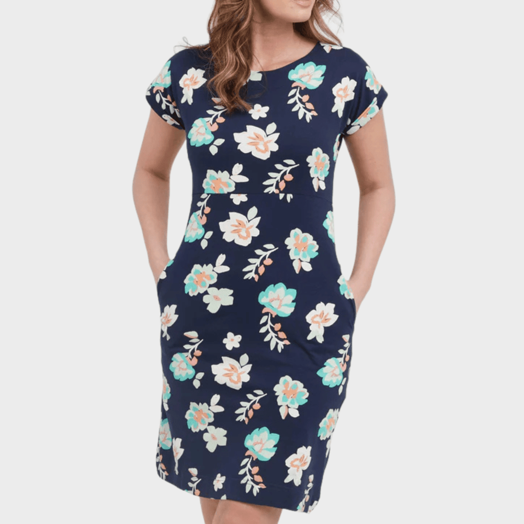 Ladies Printed Jersey Dress Navy Floral from You Know Who's