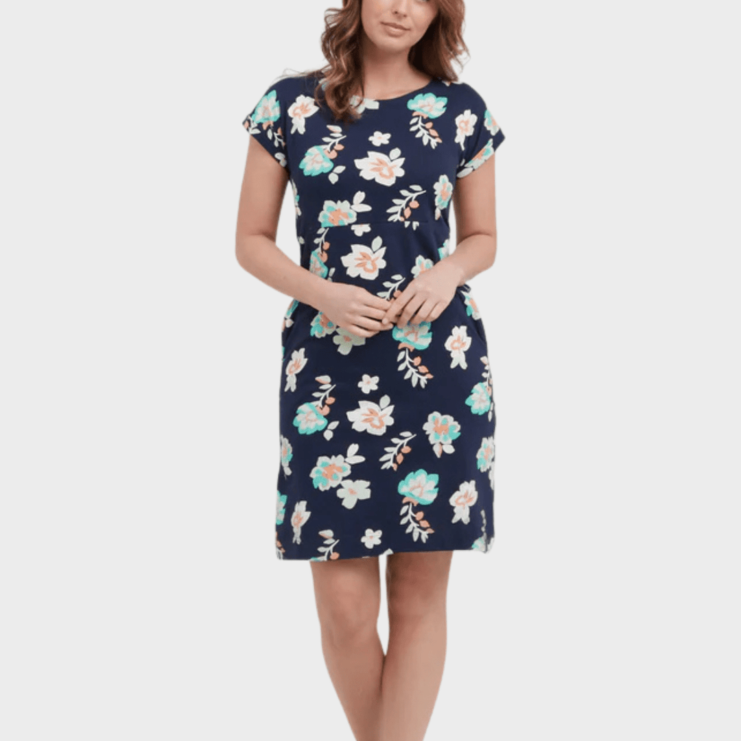 Ladies Printed Jersey Dress Navy Floral from You Know Who's