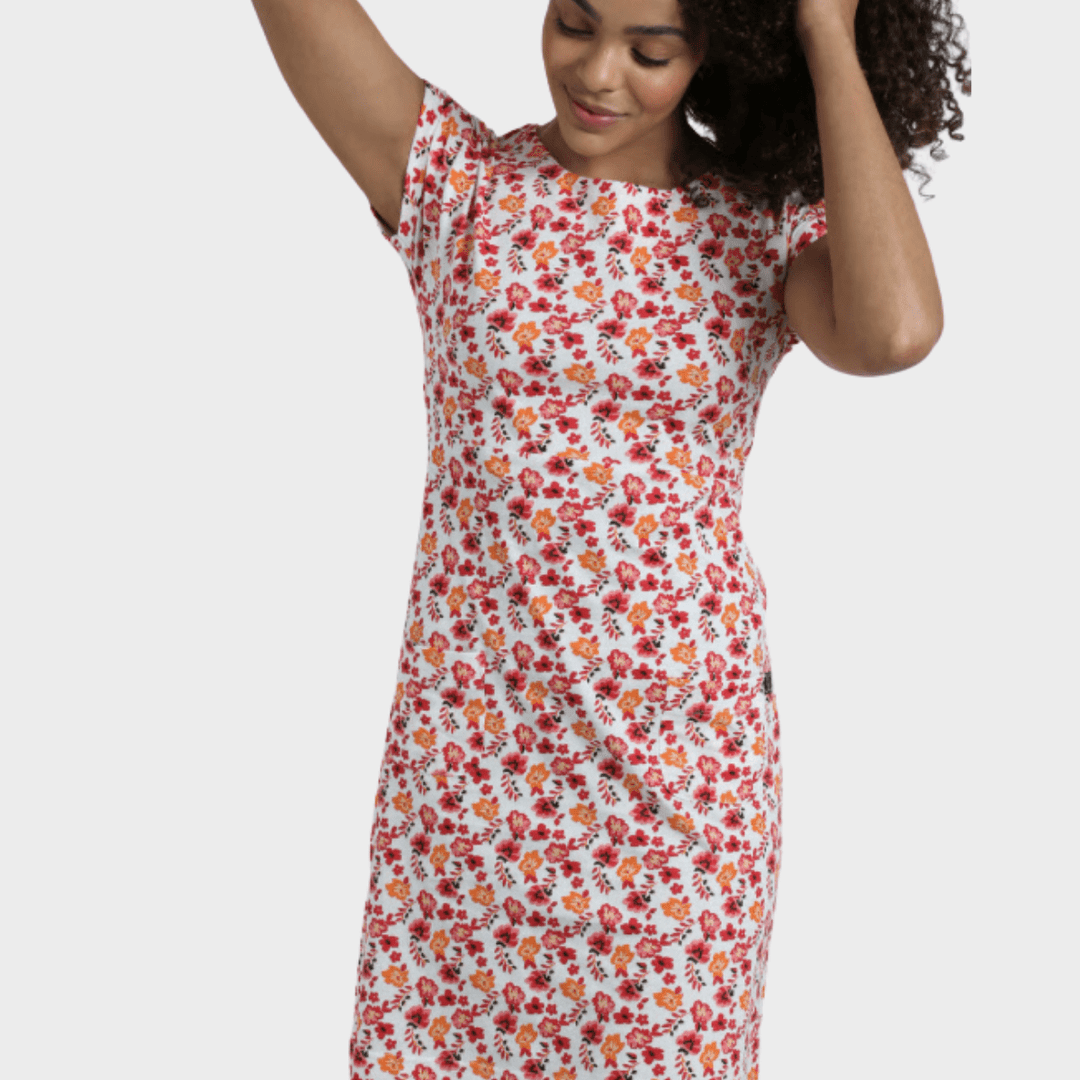 Ladies Printed Jersey Dress White/Red from You Know Who's