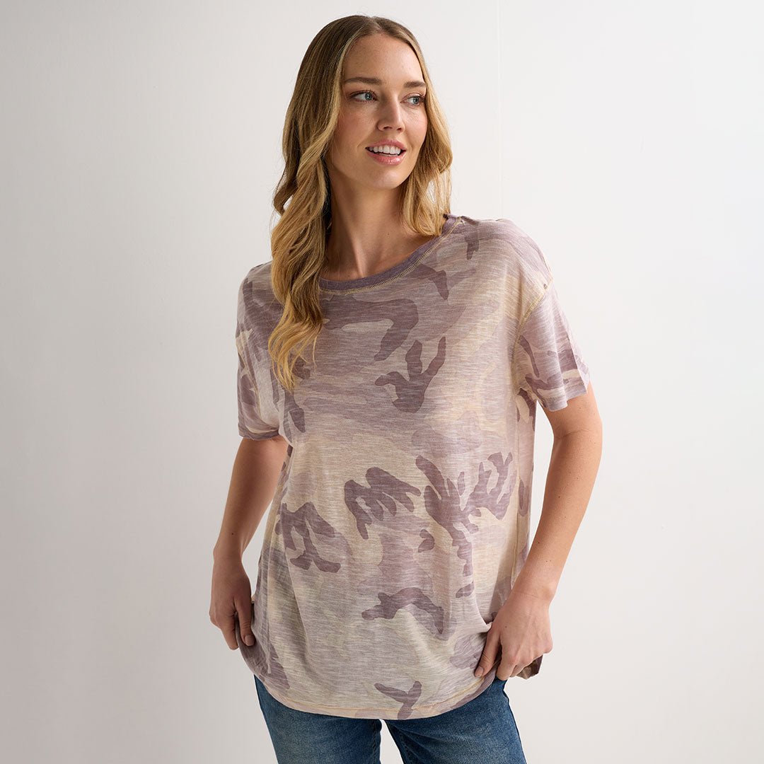 Ladies Purple Camo Cotton Relaxed Tee from You Know Who's