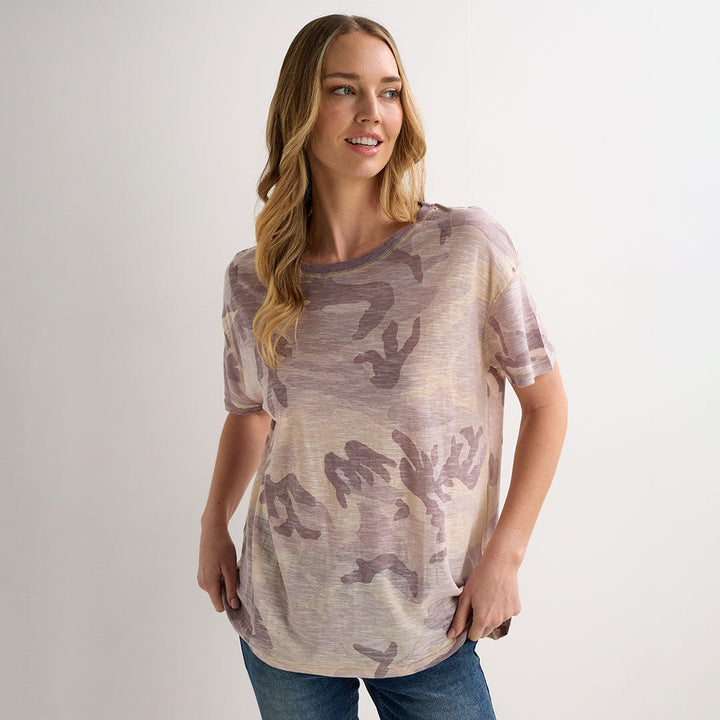 Ladies Purple Camo Cotton Relaxed Tee from You Know Who's