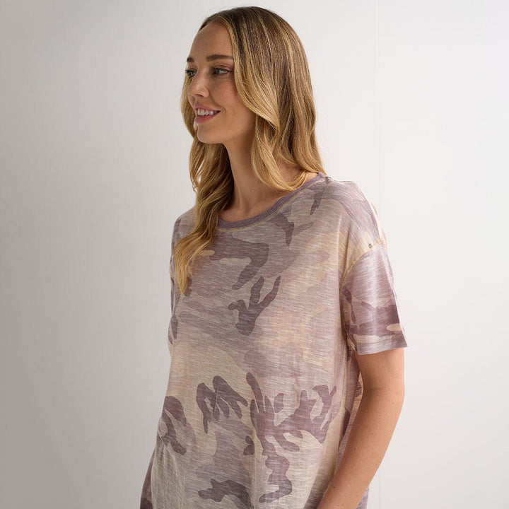 Ladies Purple Camo Cotton Relaxed Tee from You Know Who's