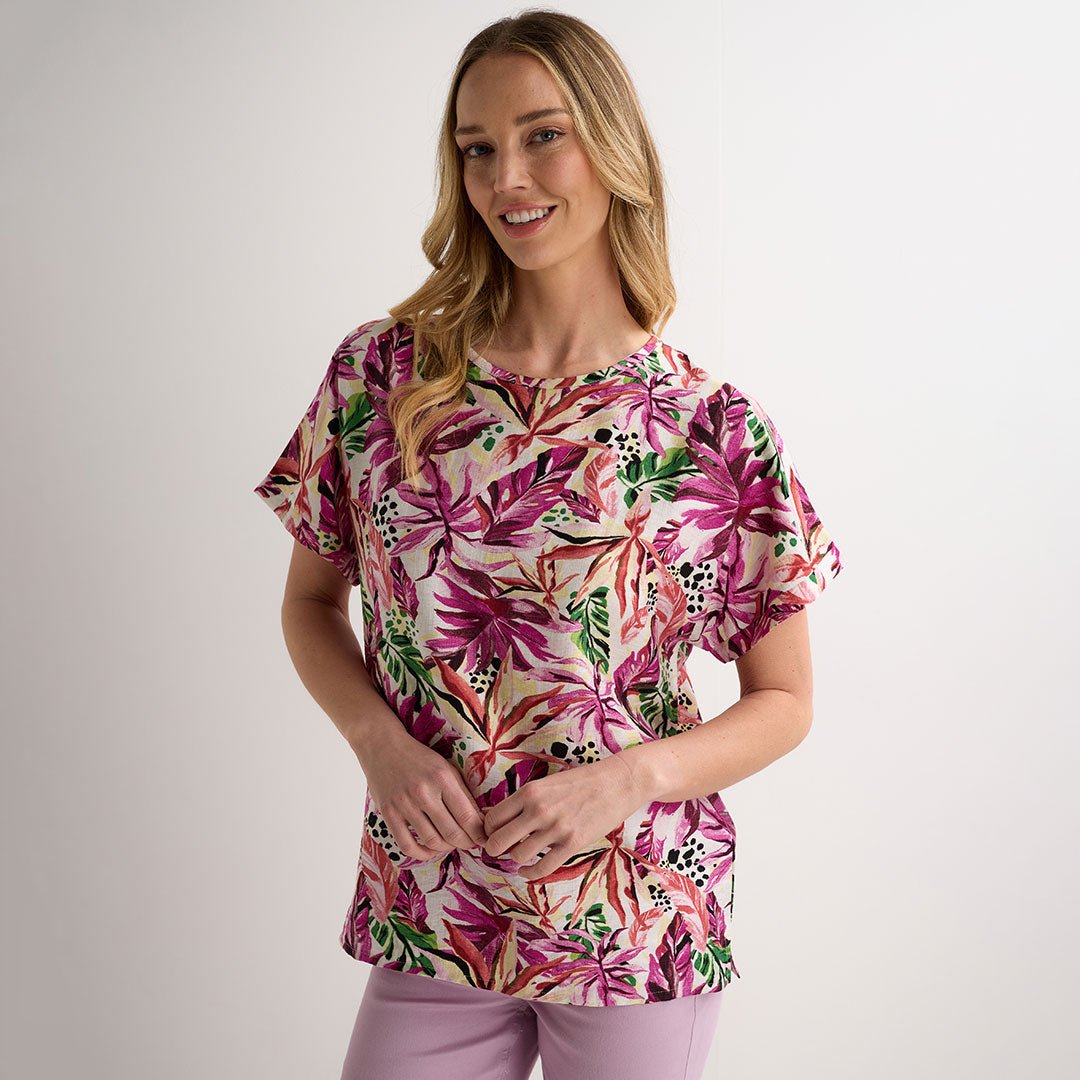 Ladies Purple Palm Drop Shoulder Top from You Know Who's