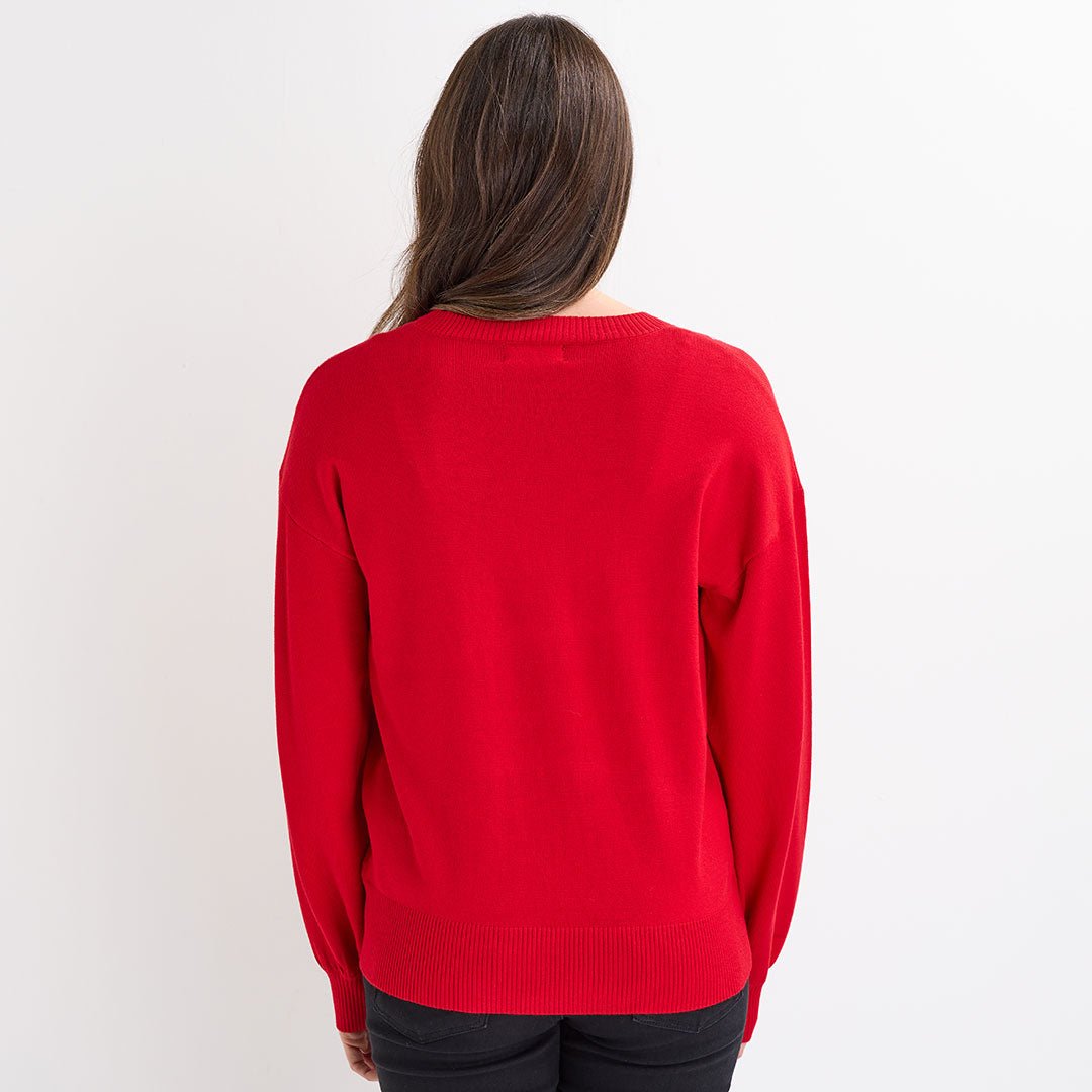 Ladies Red Beaded Flower Jumper from You Know Who's