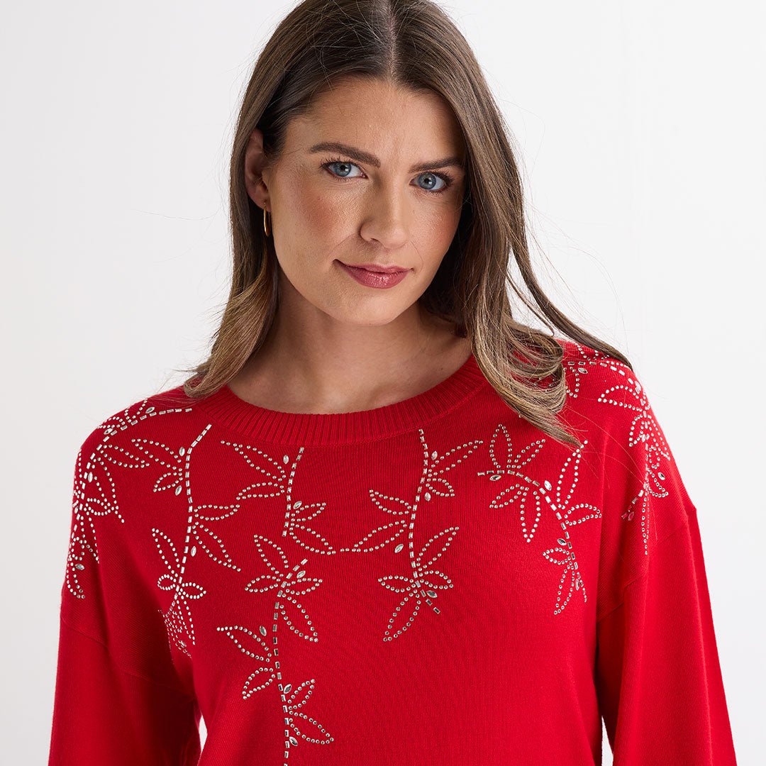 Ladies Red Beaded Flower Jumper from You Know Who's