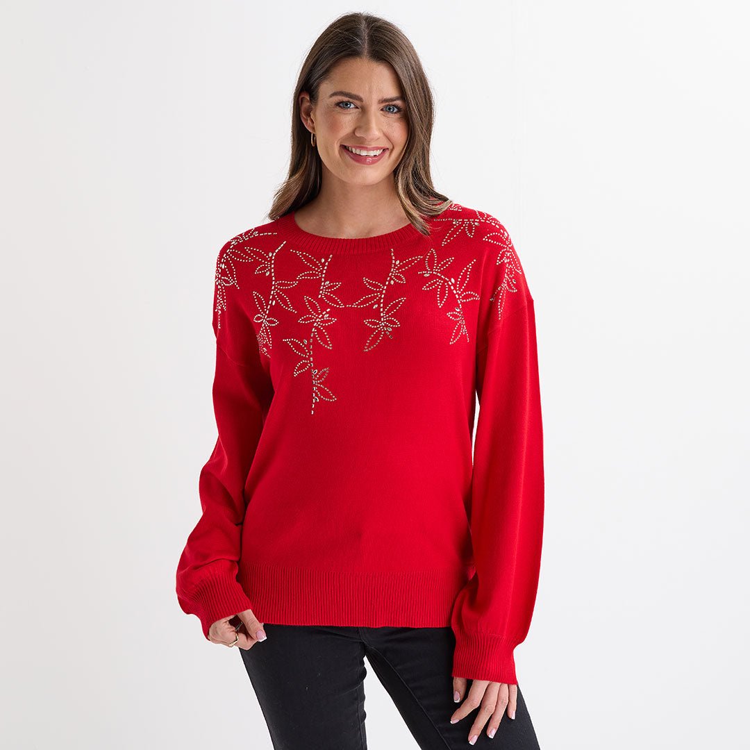 Ladies Red Beaded Flower Jumper from You Know Who's