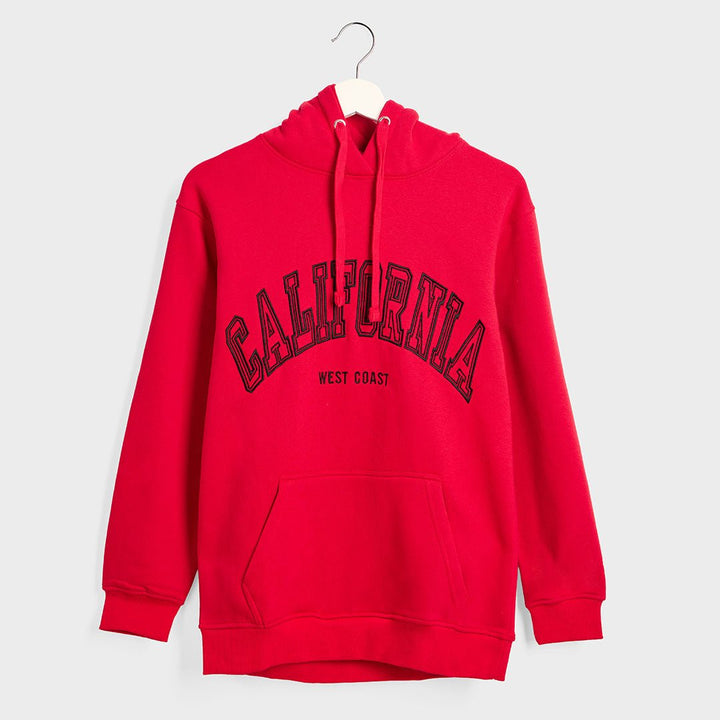 Ladies Red California Slogan Hoodie from You Know Who's