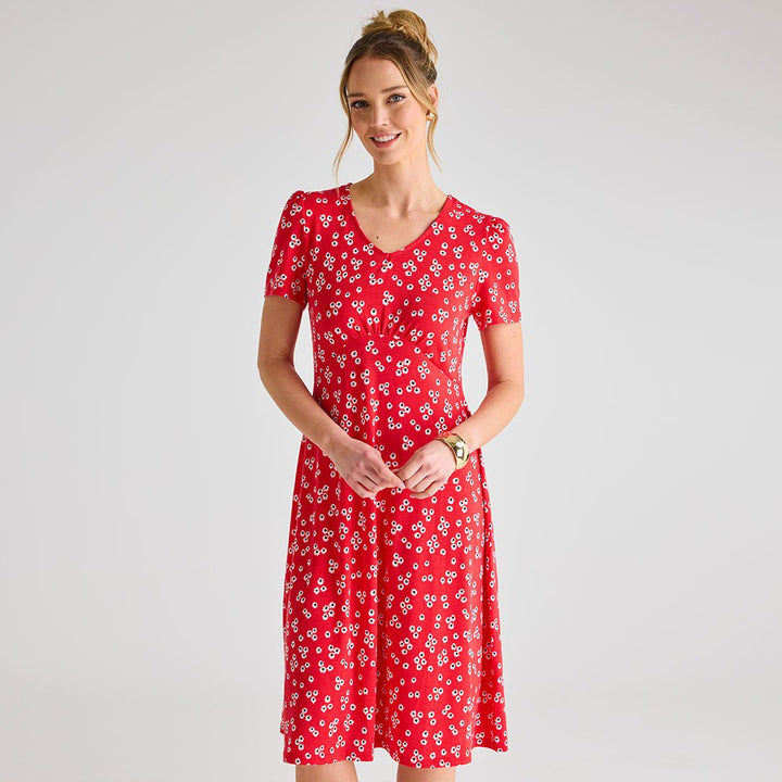 Ladies Red Ditsy Floral V - Neck Printed Dress from You Know Who's