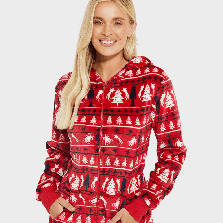 Ladies Red Fleece Onesie from You Know Who's