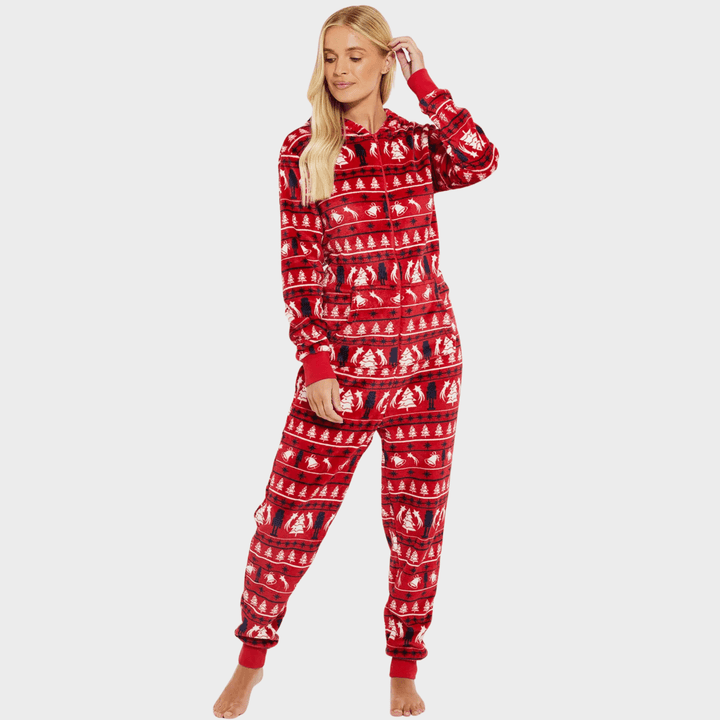 Ladies Red Fleece Onesie from You Know Who's
