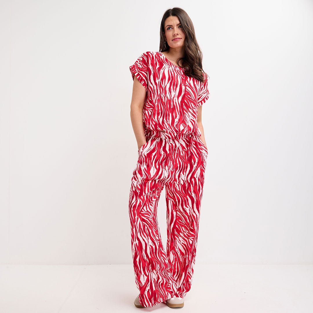 Ladies Red Zebra Tie Bottom Top from You Know Who's