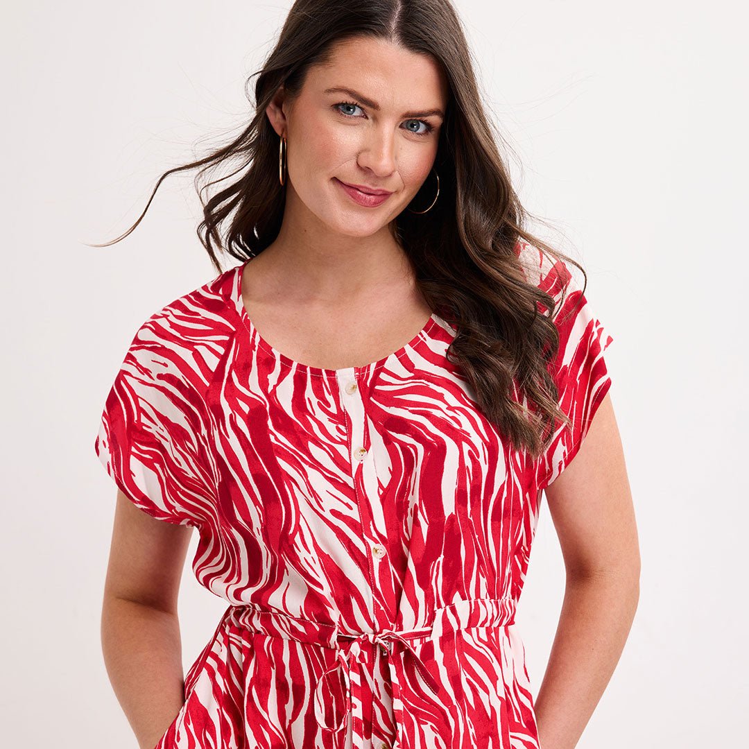 Ladies Red Zebra Tie Waist Dress from You Know Who's