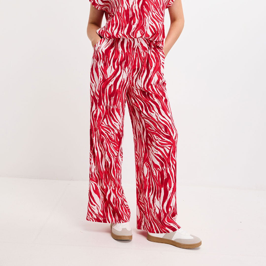 Ladies Red Zebra Wide Leg Trouser from You Know Who's