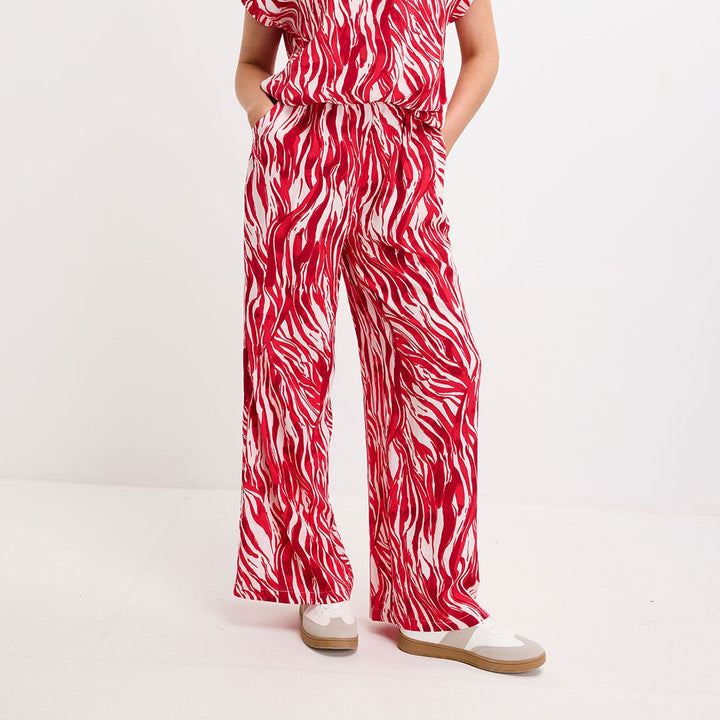 Ladies Red Zebra Wide Leg Trouser from You Know Who's