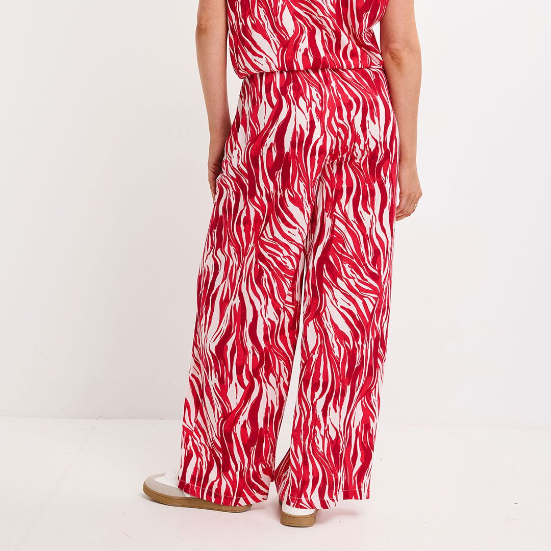 Ladies Red Zebra Wide Leg Trouser from You Know Who's