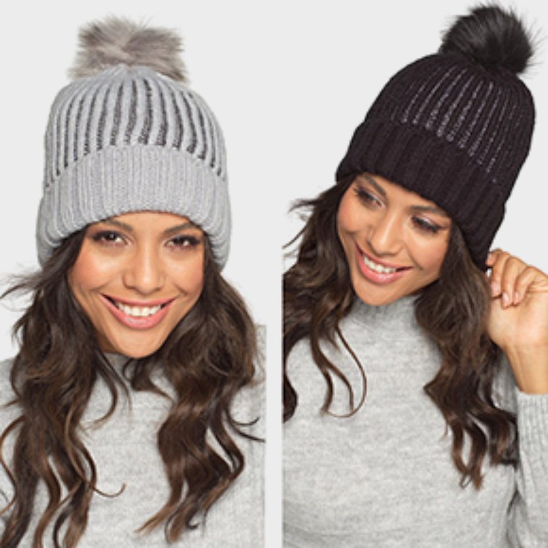 Ladies Ribbed Lurex Hat with Pom Pom from You Know Who's