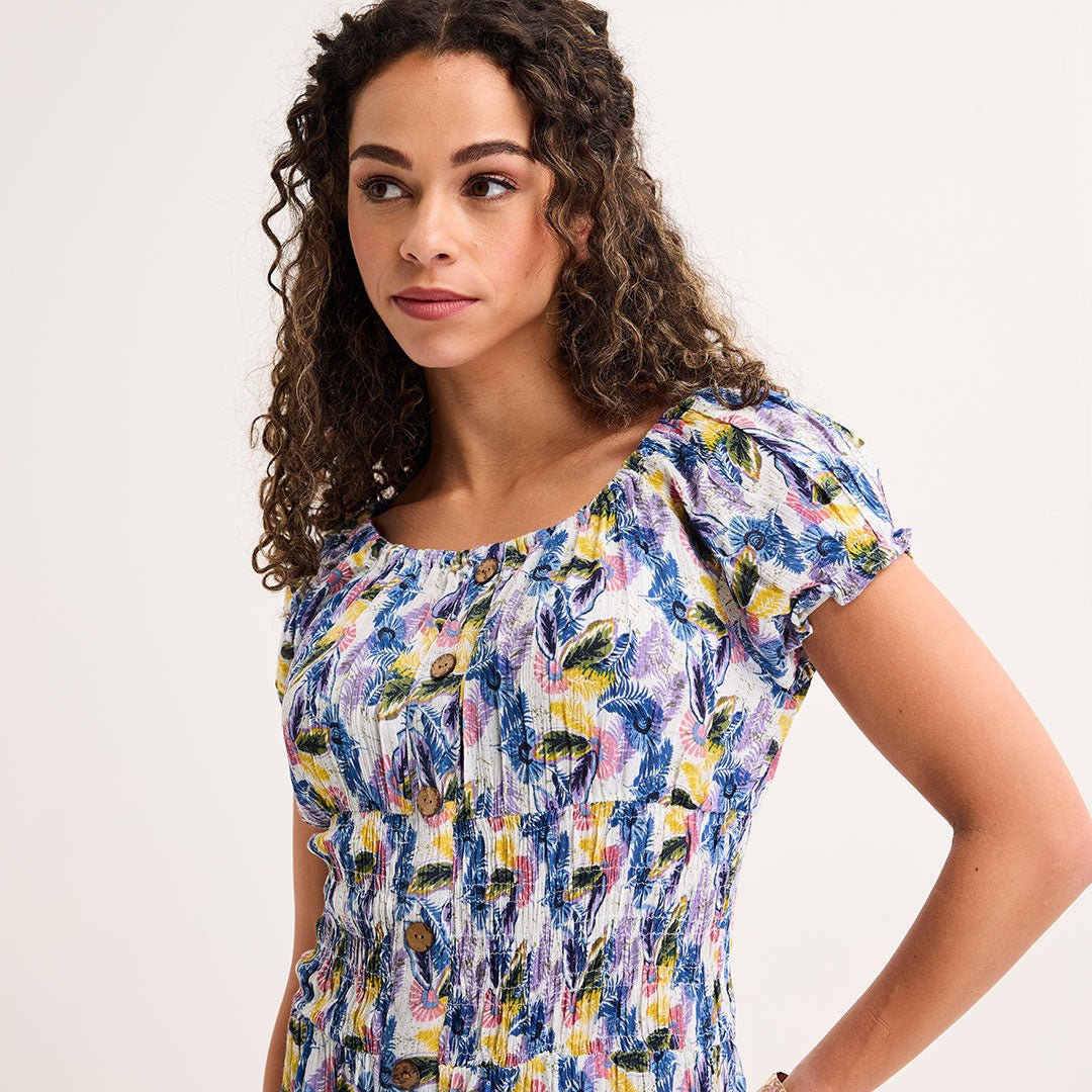 Ladies Riviera Feather Bardot Print Midi Dress from You Know Who's