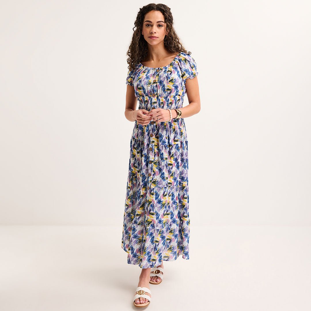 Ladies Riviera Feather Bardot Print Midi Dress from You Know Who's