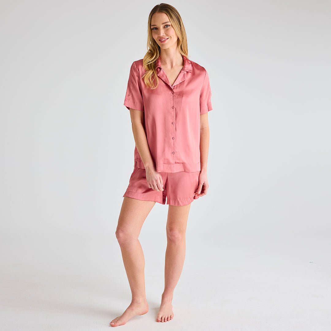 Ladies Rose Satin Short Pj set from You Know Who's