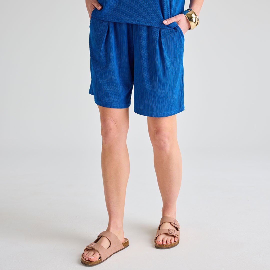 Ladies Royal Blue Plisse Ribbed Shorts from You Know Who's