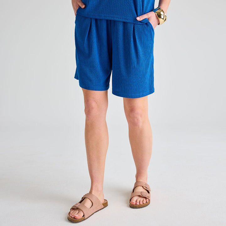 Ladies Royal Blue Plisse Ribbed Shorts from You Know Who's