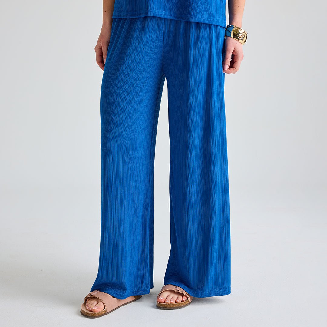 Ladies Royal Blue Plisse Ribbed Trouser from You Know Who's