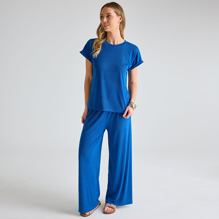 Ladies Royal Blue Plisse Ribbed Trouser from You Know Who's