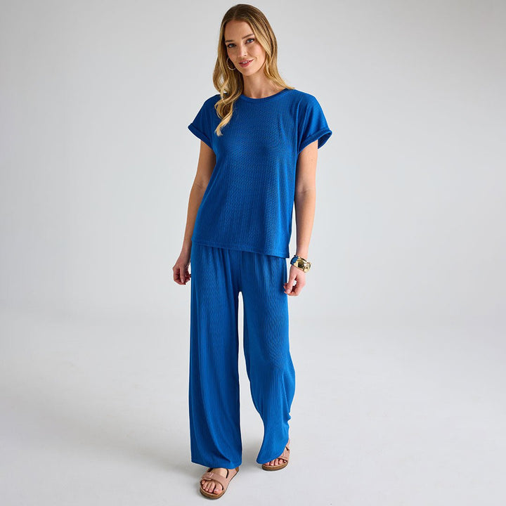 Ladies Royal Blue Plisse Ribbed Trouser from You Know Who's