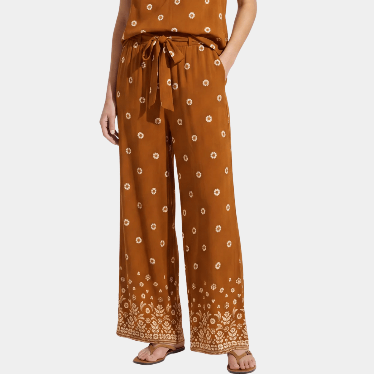 Ladies Rust All Over Print Wide Leg Trouser from You Know Who's