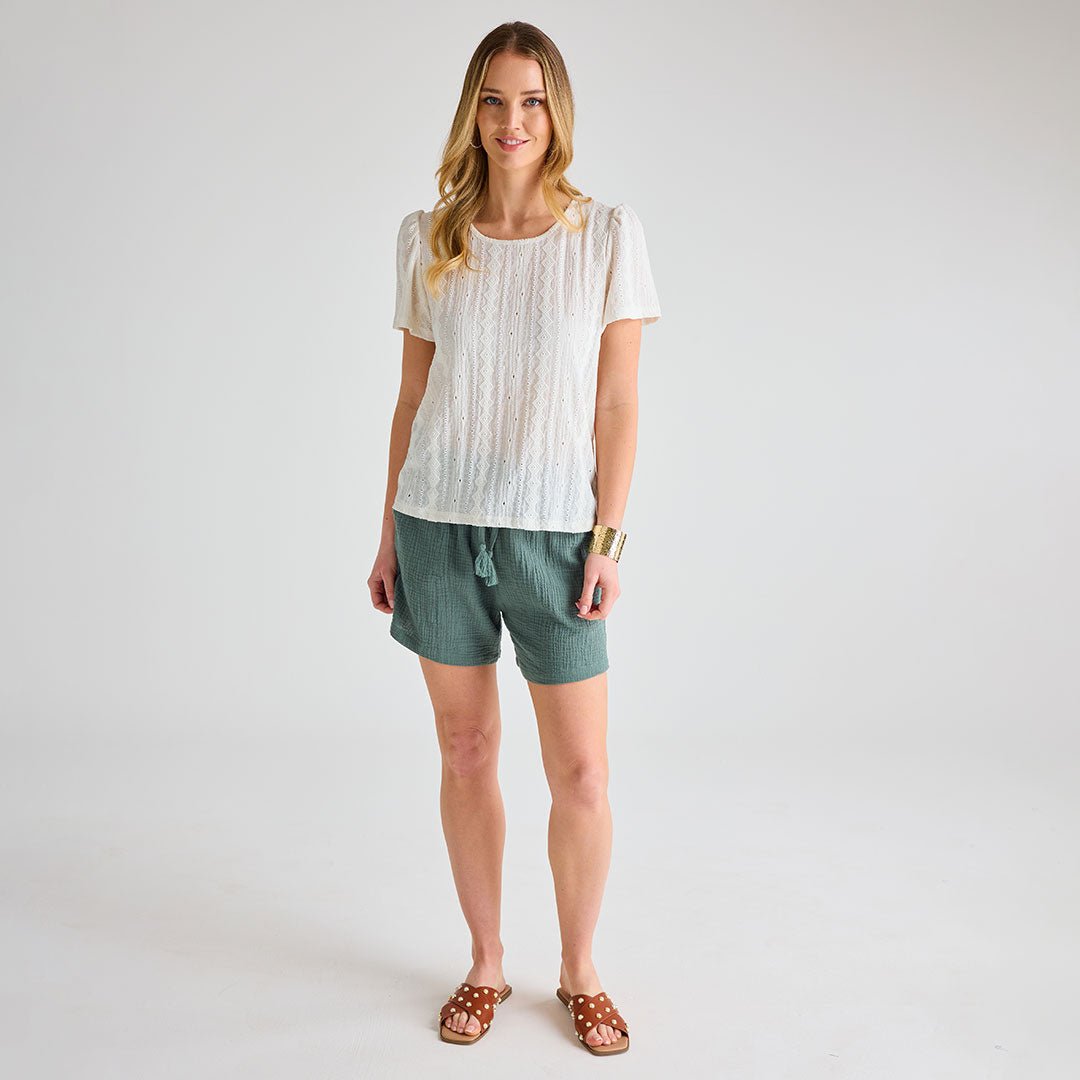 Ladies Sage 2 Pocket Tie Waist Short from You Know Who's