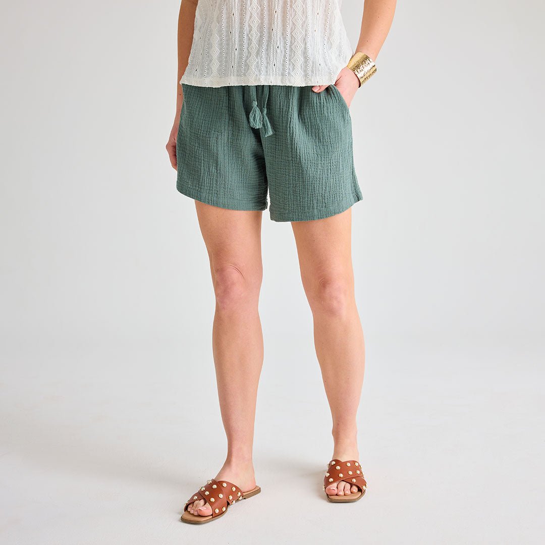 Ladies Sage 2 Pocket Tie Waist Short from You Know Who's
