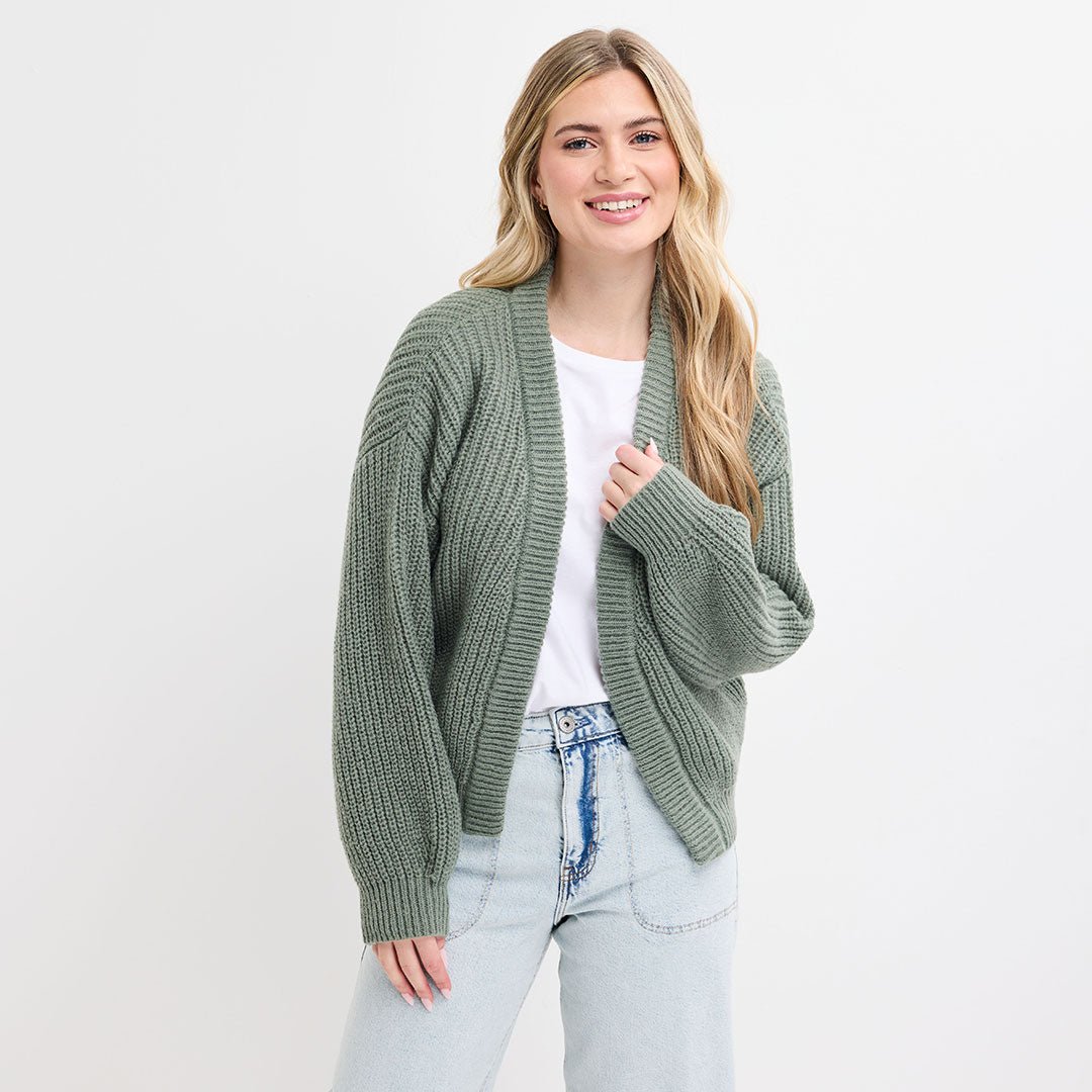 Ladies Sage Chunky Fisherman Knit Cardigan from You Know Who's