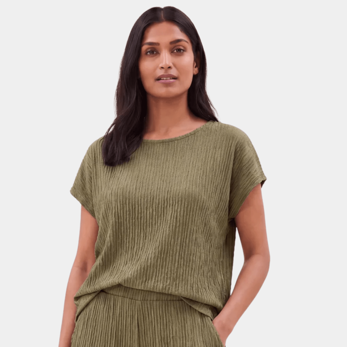 Ladies Sage Plisse Top from You Know Who's
