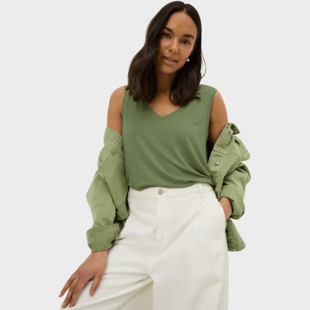 Ladies Sage V neck Sleeveless Top from You Know Who's