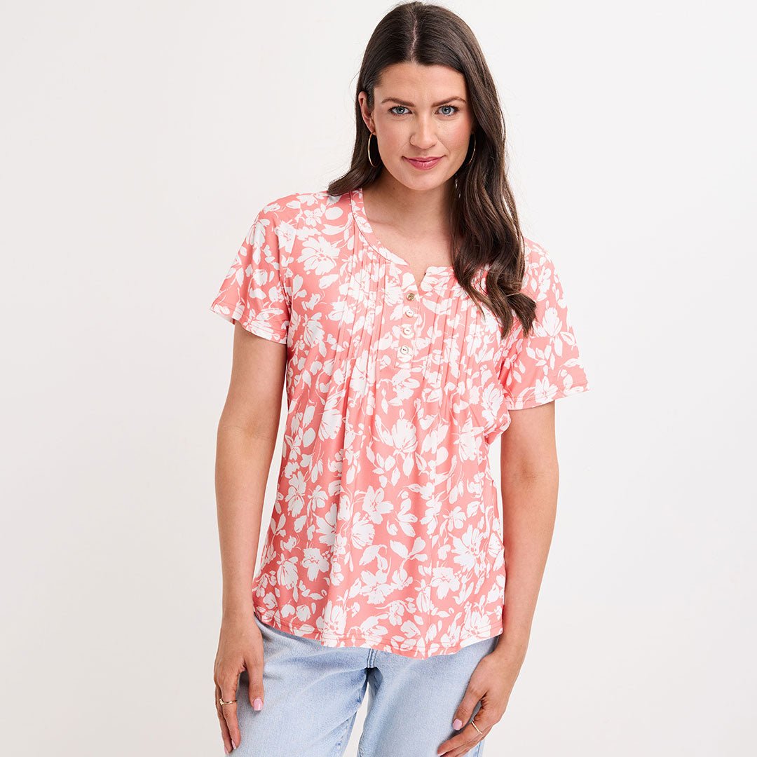 Ladies Salmon Pleat Front Button Top from You Know Who's
