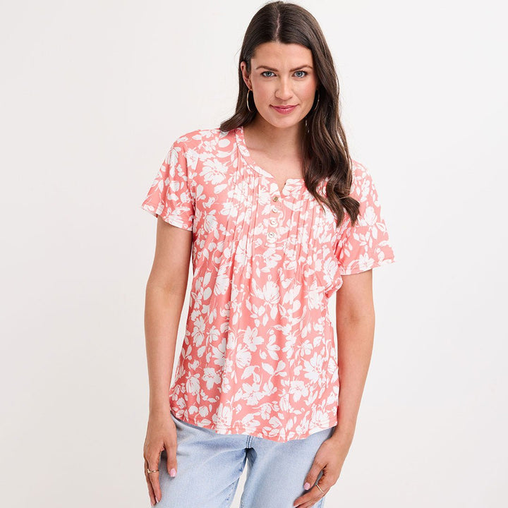 Ladies Salmon Pleat Front Button Top from You Know Who's