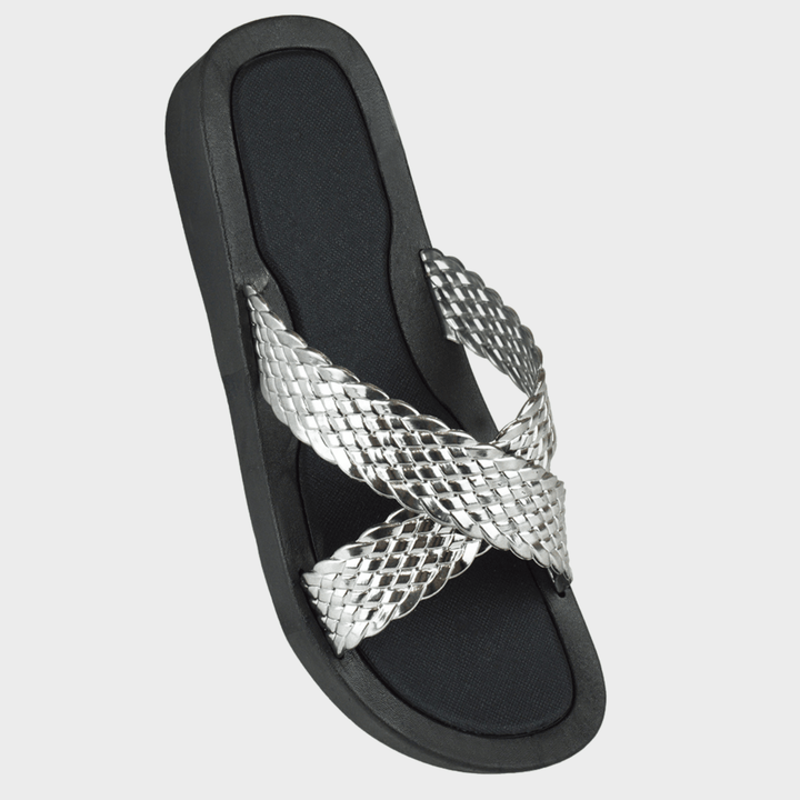 Ladies Silver Plaited Crossover Strap Slider from You Know Who's