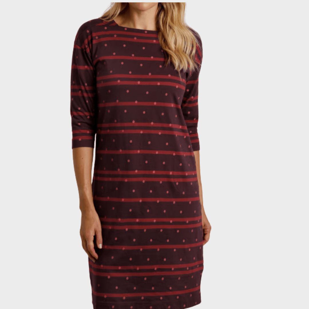 Ladies Square Neck Dress Burgundy Stripe from You Know Who's