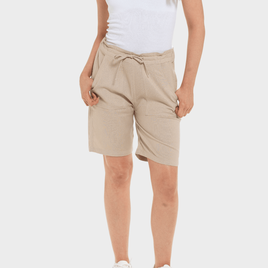 Ladies Stone Linen Blend Tie Shorts from You Know Who's