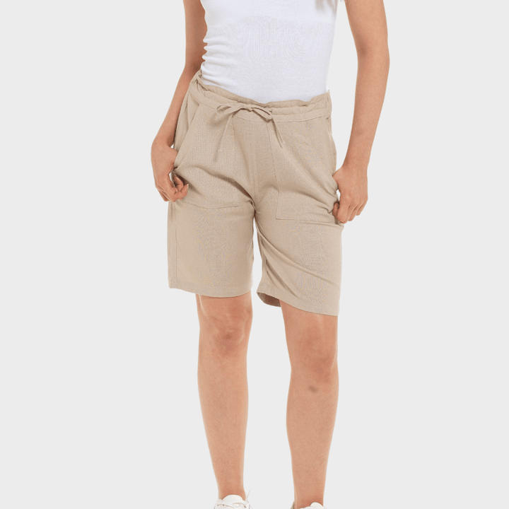 Ladies Stone Linen Blend Tie Shorts from You Know Who's