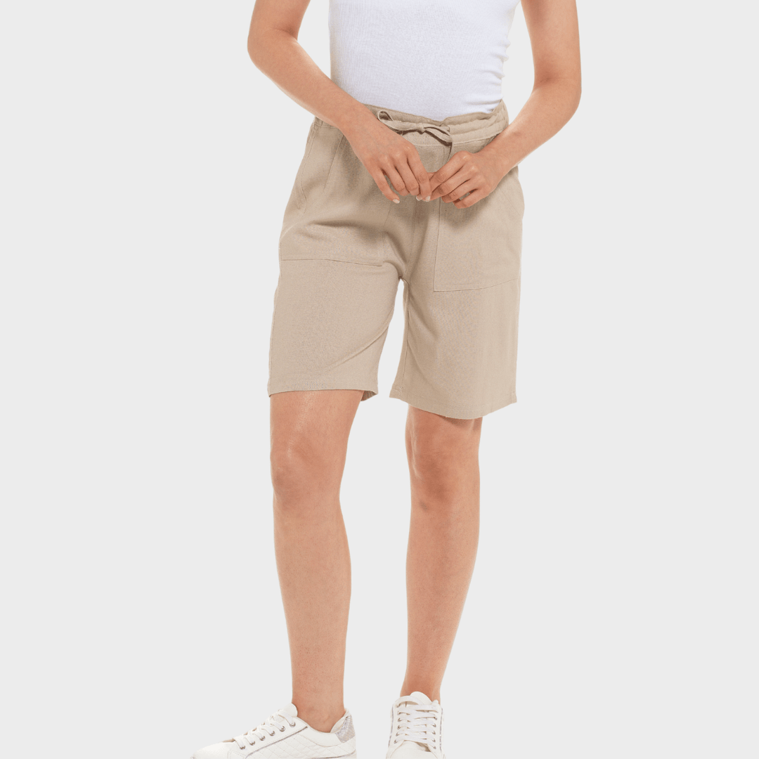 Ladies Stone Linen Blend Tie Shorts from You Know Who's