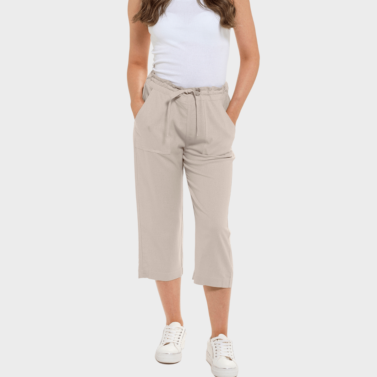 Ladies Stone Linen Blend Tie Trouser from You Know Who's