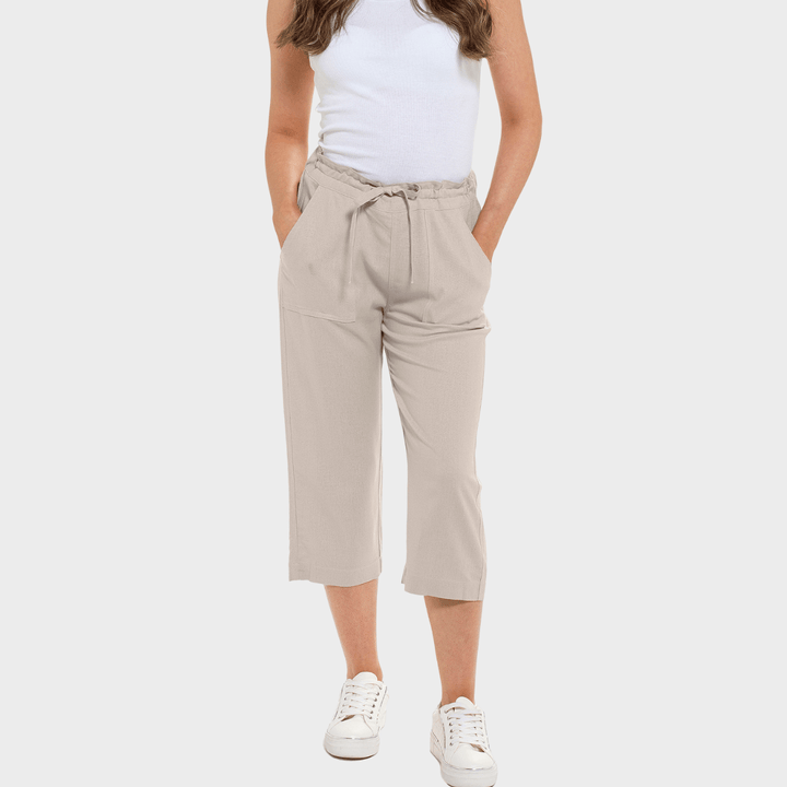 Ladies Stone Linen Blend Tie Trouser from You Know Who's