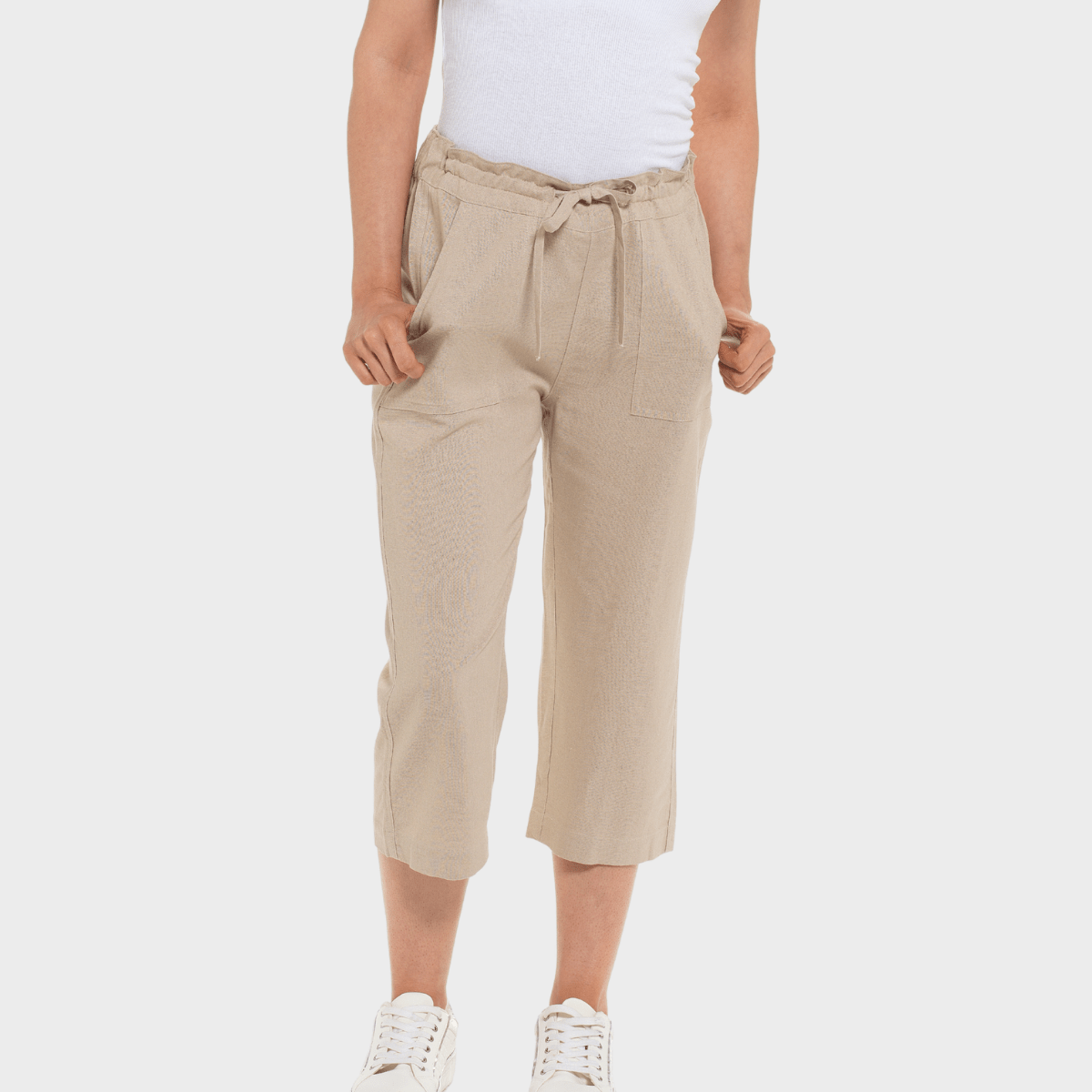 Ladies Stone Linen Blend Tie Trouser from You Know Who's