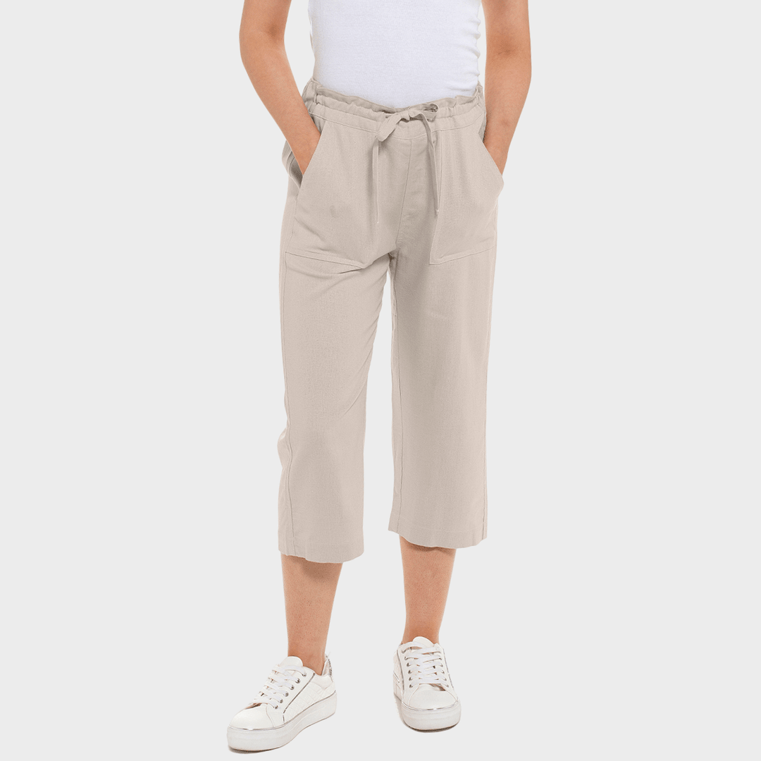 Ladies Stone Linen Blend Tie Trouser from You Know Who's