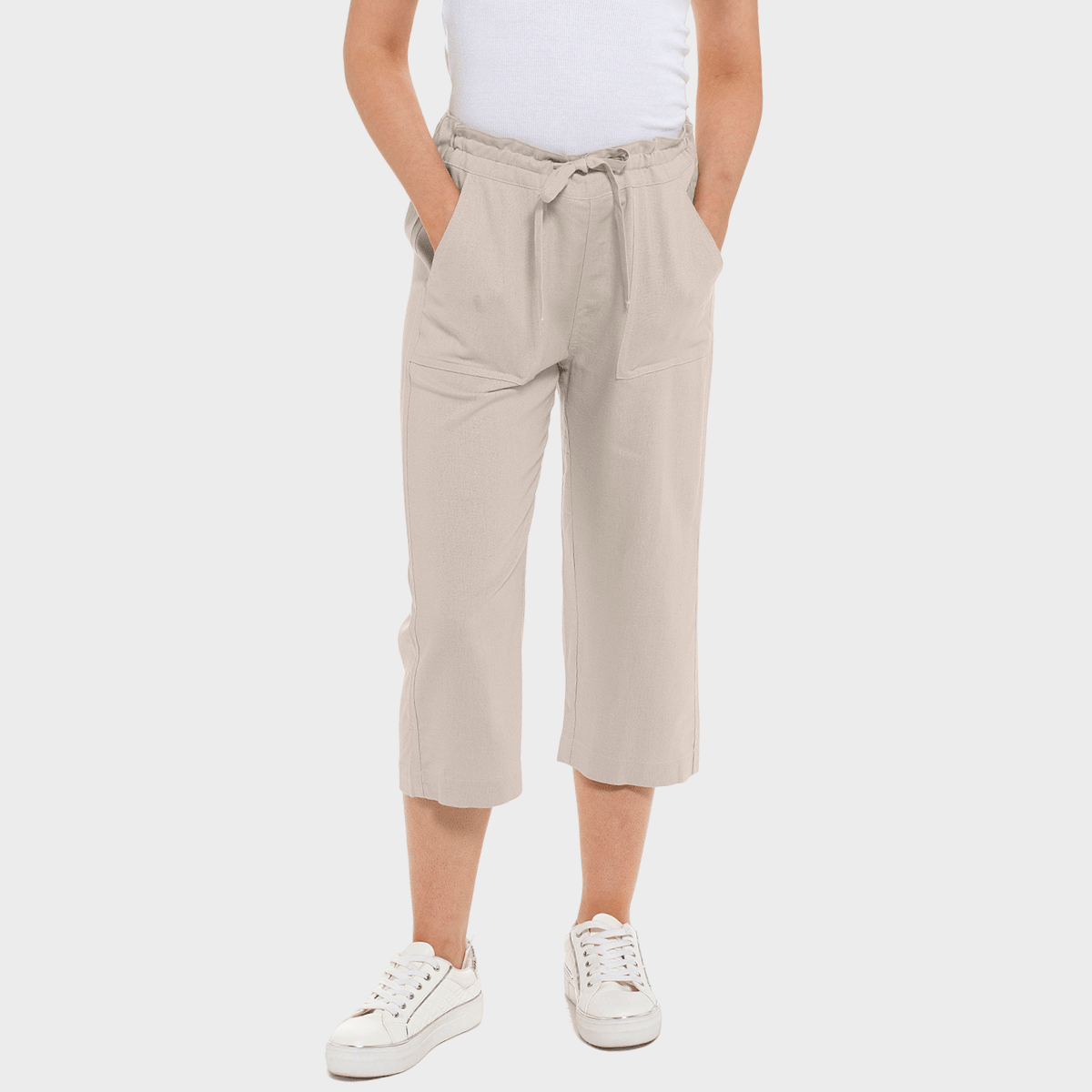 Ladies Stone Linen Blend Tie Trouser from You Know Who's