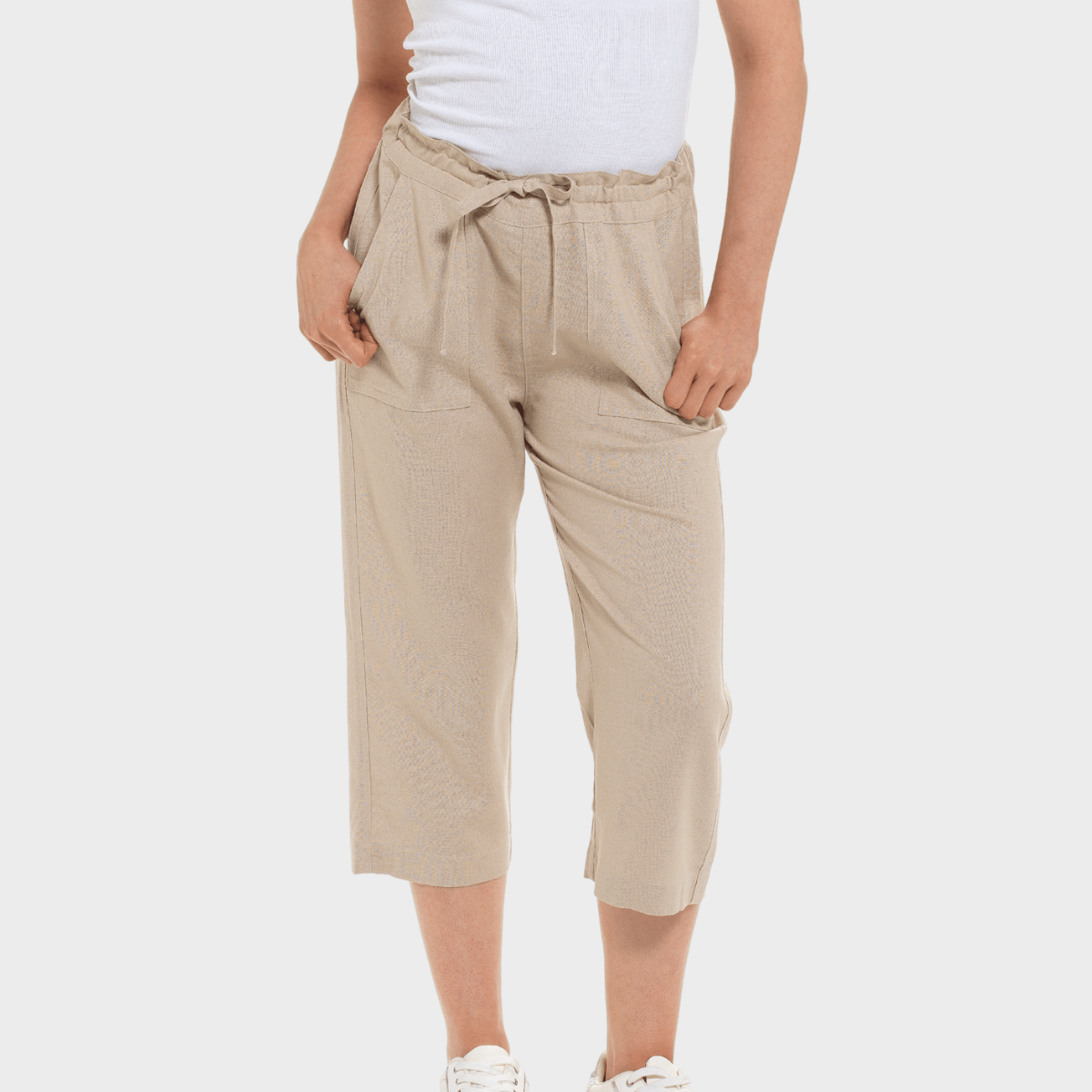 Ladies Stone Linen Blend Tie Trouser from You Know Who's